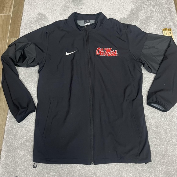 Ole Miss Rebels Jacket Mens Large Black NCAA Football Nike Dri Fit Full Zip Coat - Picture 1 of 7
